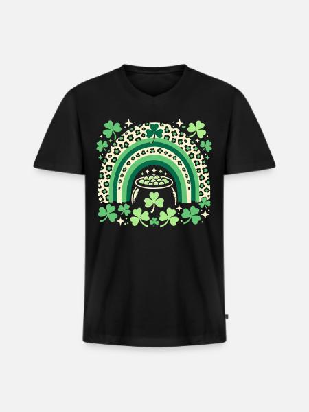 Saint-Patrick arc-en-ciel trèfle chance - T-shirt encolure en V Premium bio Homme - noir