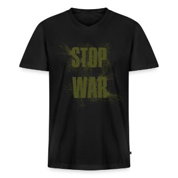 STOP WAR – NO WAR - PEACE - Men's Premium Organic T-shirt with V-neck - black - Front - Nico (187cm)