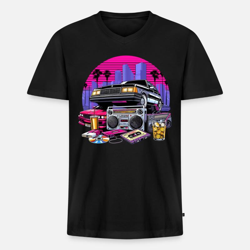 Kompaktkassette Ghettoblaster 90er Retro Geschenk - Männer Premium Bio T-Shirt mit V-Ausschnitt - Schwarz