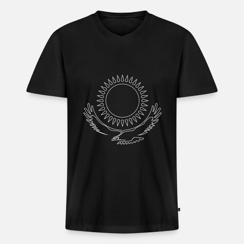 Linea bianca dell'aquila della steppa del Kazakistan Eagle Flag - Maglietta ecologica premium da uomo con scollo a V - nero