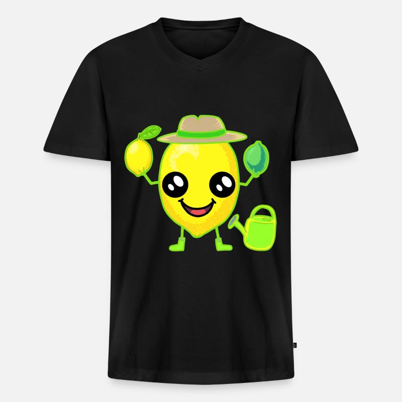 Zitronen Zitrone - Männer Premium Bio T-Shirt mit V-Ausschnitt - Schwarz