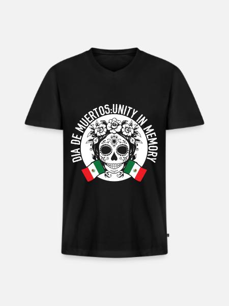 Dia De Muertos Eenheid in herinnering - Mannen Premium Bio T-shirt met V-hals - zwart