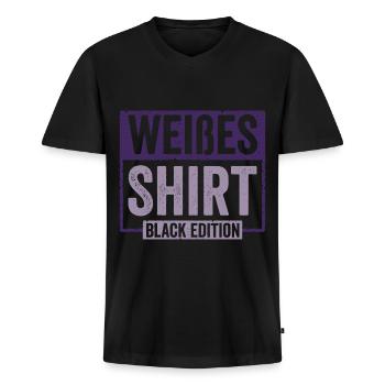 Weißes Shirt Black Edition - Männer Premium Bio T-Shirt mit V-Ausschnitt - Schwarz - Vorne - Nico (187cm)