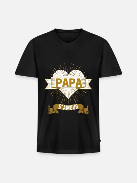 Papa d'Amour - T-shirt encolure en V Premium bio Homme - noir