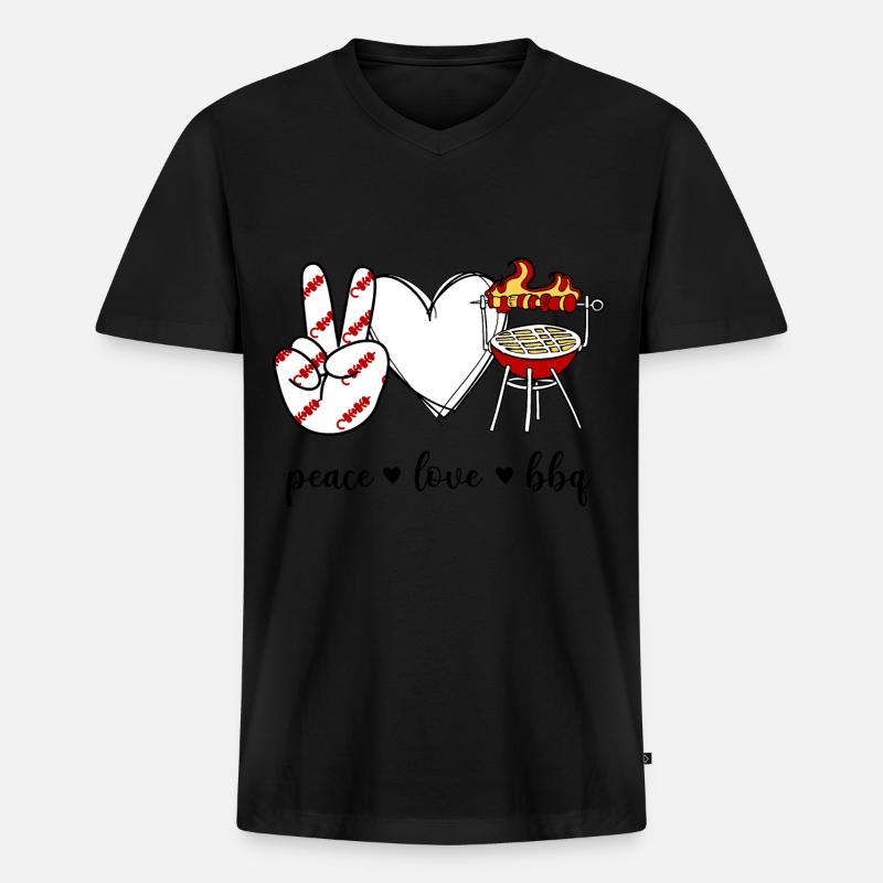 Peace Love BBQ - Männer Premium Bio T-Shirt mit V-Ausschnitt - Schwarz