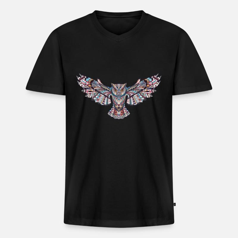 Eule in Mosaik - Männer Premium Bio T-Shirt mit V-Ausschnitt - Schwarz
