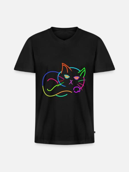 regnbue, kat, farverig, farverig, børn - Premium økologisk T-shirt med V-hals til mænd - sort