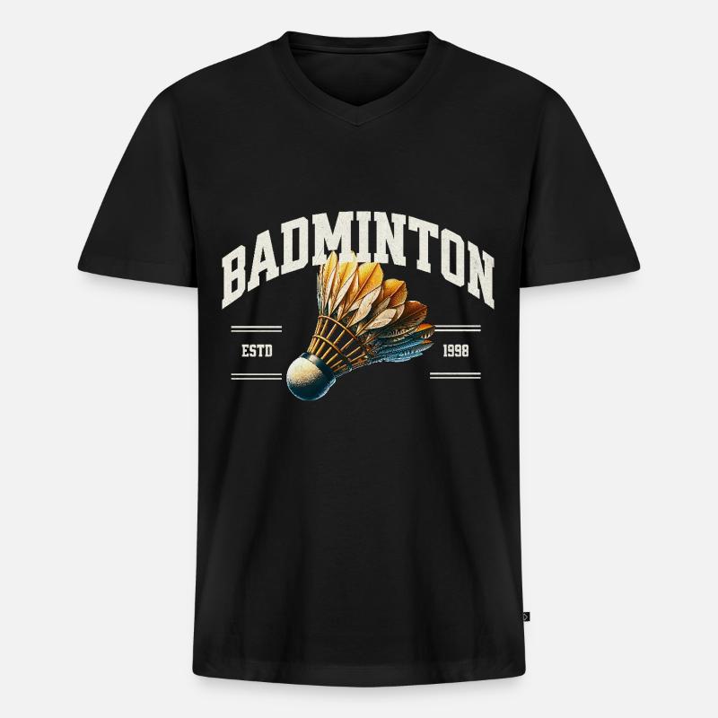 Badminton - Männer Premium Bio T-Shirt mit V-Ausschnitt - Schwarz