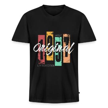 1957 Vintage Retro Birthday - T-shirt encolure en V Premium bio Homme - noir - Devant - Nico (187cm)