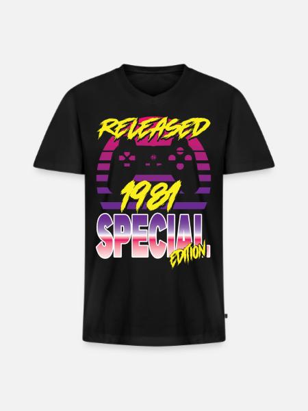 Released 1981 - Männer Premium Bio T-Shirt mit V-Ausschnitt - Schwarz