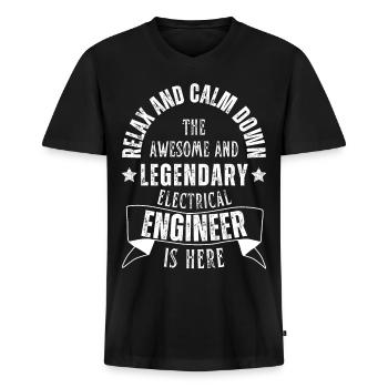 Legendärer Elektrotechnik Ingenieur ist hier Beruf - Männer Premium Bio T-Shirt mit V-Ausschnitt - Schwarz - Vorne - Nico (187cm)