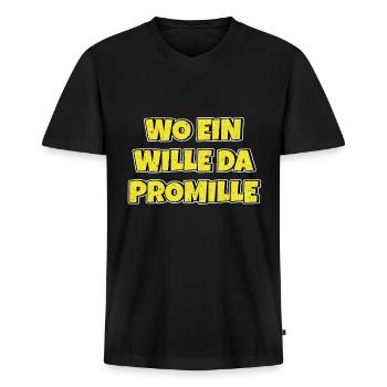 Lustiger Trinkspruch Wo ein Wille da Promille Bier - Männer Premium Bio T-Shirt mit V-Ausschnitt - Schwarz - Vorne - Nico (187cm)