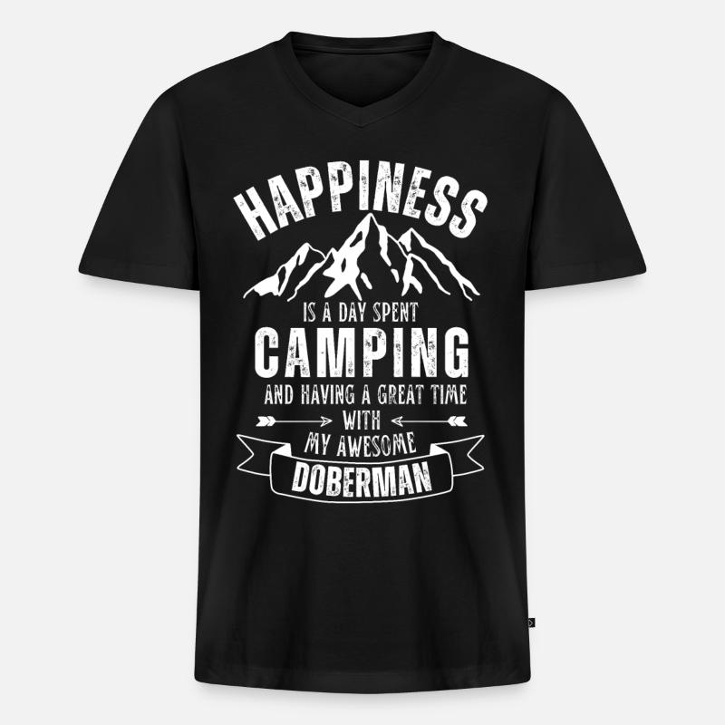 Camping und Dobermann - Männer Premium Bio T-Shirt mit V-Ausschnitt - Schwarz