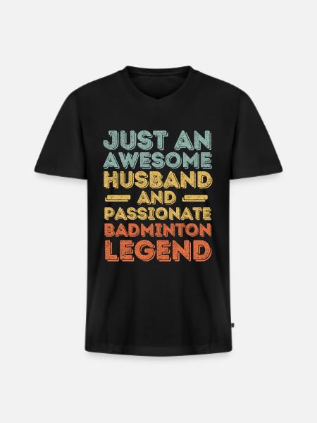 Ehemann Badminton retro - Männer Premium Bio T-Shirt mit V-Ausschnitt - Schwarz
