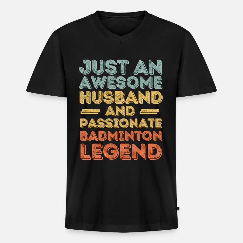 Ehemann Badminton retro - Männer Premium Bio T-Shirt mit V-Ausschnitt - Schwarz