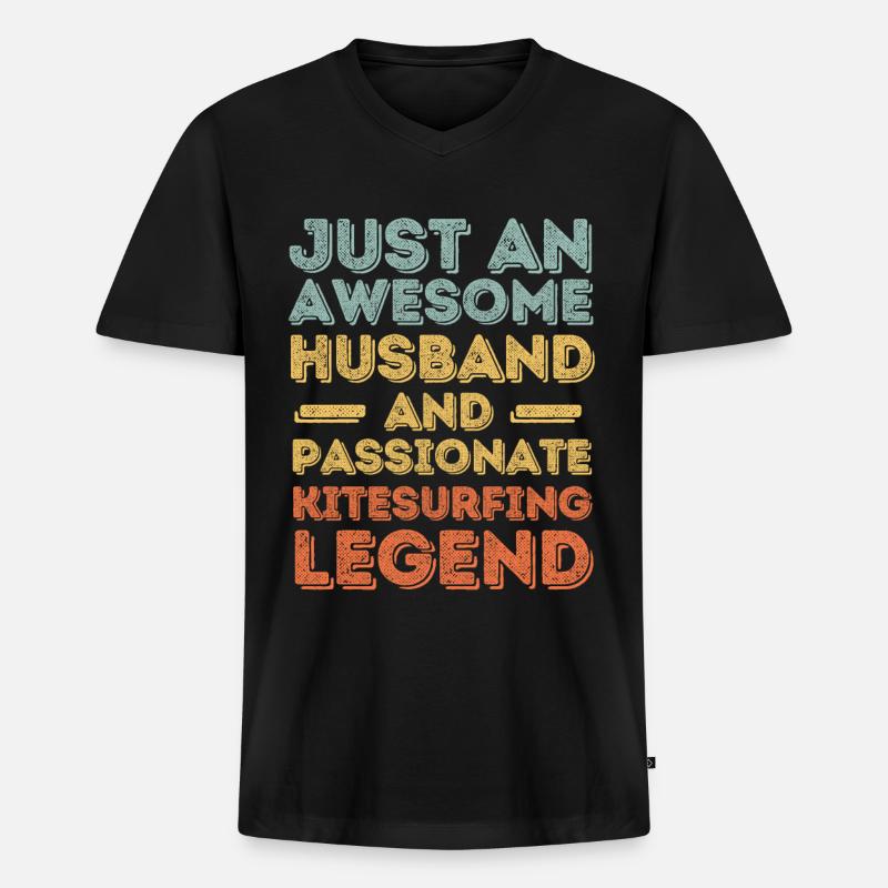 Ehemann Kitesurfen retro - Männer Premium Bio T-Shirt mit V-Ausschnitt - Schwarz