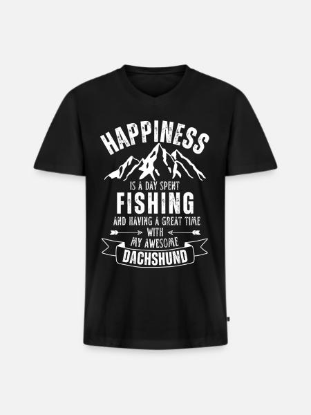 Angeln und Dackel - Männer Premium Bio T-Shirt mit V-Ausschnitt - Schwarz