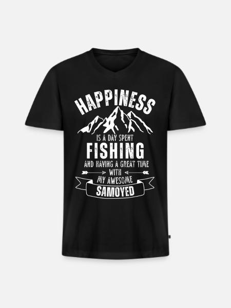 Fishing and Samoyed - Men's Premium Organic T-shirt with V-neck - black