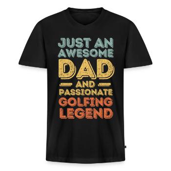 Papa Golfen retro - Männer Premium Bio T-Shirt mit V-Ausschnitt - Schwarz - Vorne - Nico (187cm)