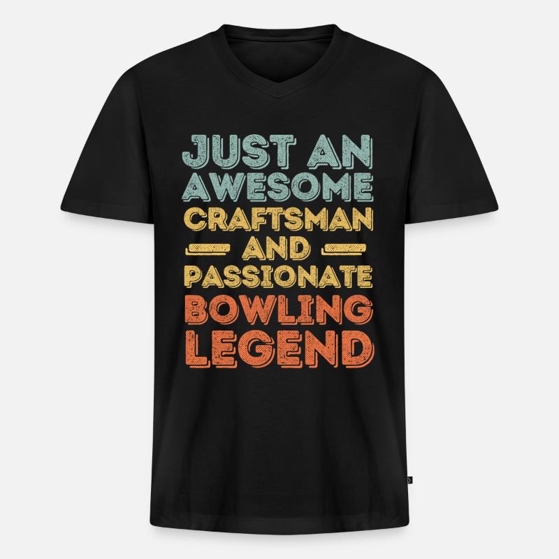 Handwerker Bowling retro - Männer Premium Bio T-Shirt mit V-Ausschnitt - Schwarz