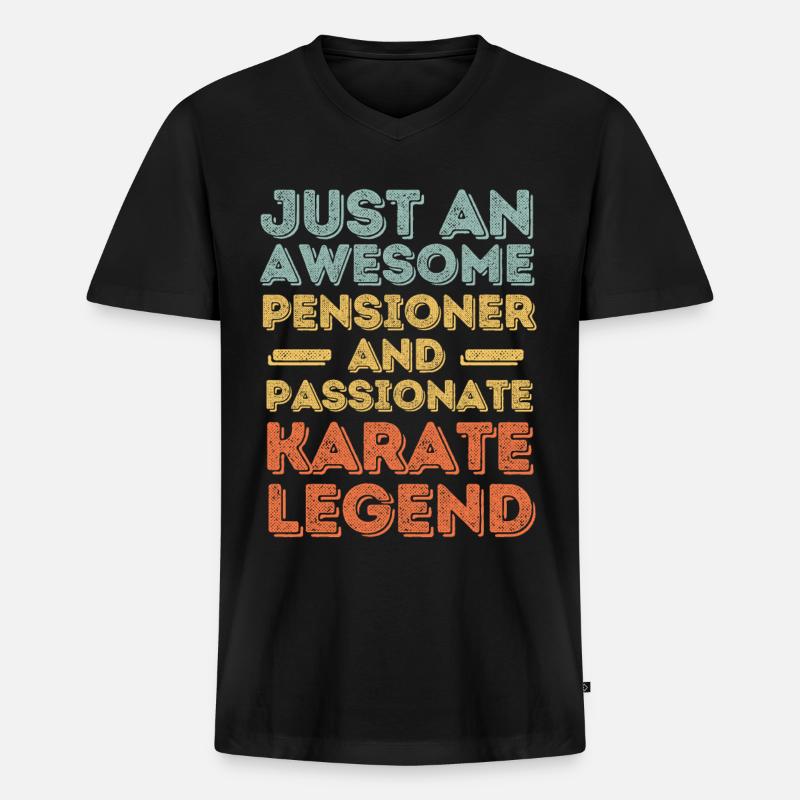 Rentner Karate retro - Männer Premium Bio T-Shirt mit V-Ausschnitt - Schwarz