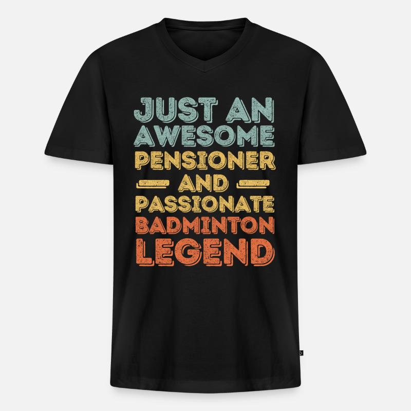 Rentner Badminton retro - Männer Premium Bio T-Shirt mit V-Ausschnitt - Schwarz