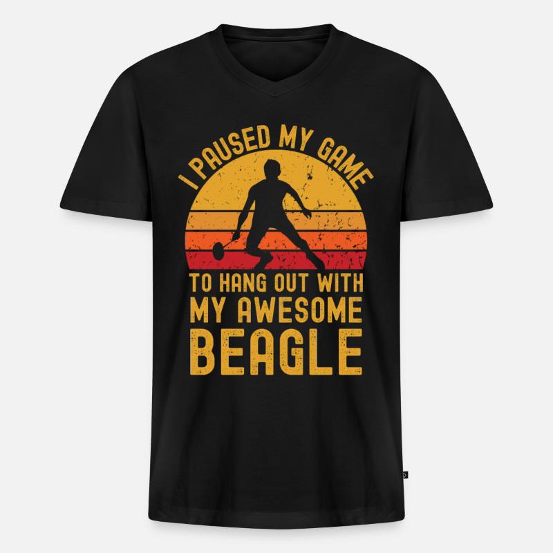 Badminton und Beagle - Männer Premium Bio T-Shirt mit V-Ausschnitt - Schwarz