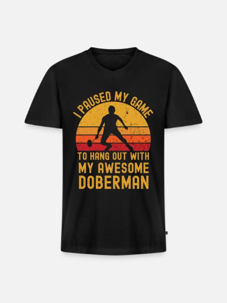 Badminton and Doberman - Men's Premium Organic T-shirt with V-neck - black