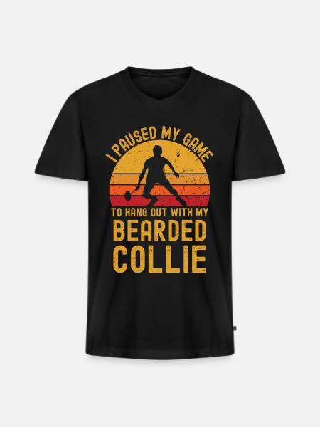 Badminton and Bearded Collie - Men's Premium Organic T-shirt with V-neck - black