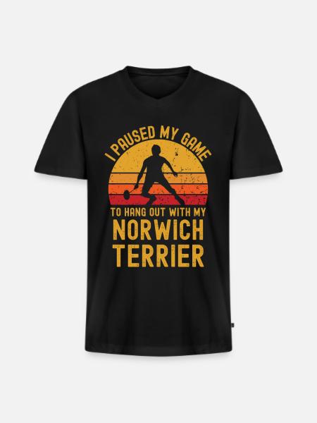 Badminton and Norwich Terrier - Men's Premium Organic T-shirt with V-neck - black