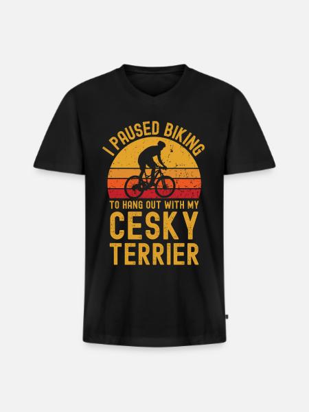 Radfahren und Cesky-Terrier - Männer Premium Bio T-Shirt mit V-Ausschnitt - Schwarz