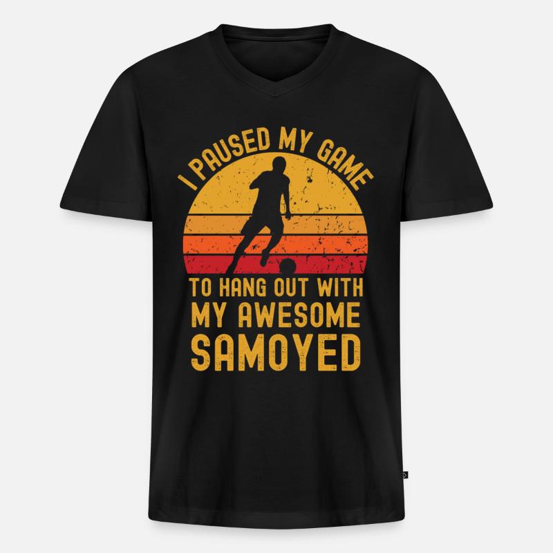 Fußball und Samojede - Männer Premium Bio T-Shirt mit V-Ausschnitt - Schwarz