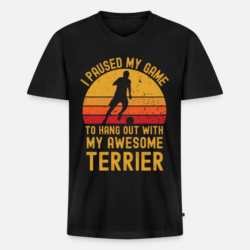 Fußball und Terrier - Männer Premium Bio T-Shirt mit V-Ausschnitt - Schwarz