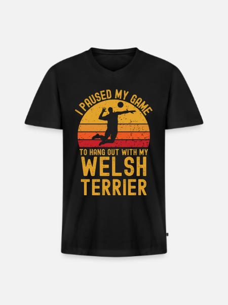 Volleyball and Welsh Terriers - Men's Premium Organic T-shirt with V-neck - black