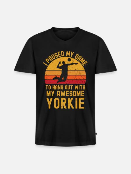 Volleyball und Yorkshire-Terrier - Männer Premium Bio T-Shirt mit V-Ausschnitt - Schwarz