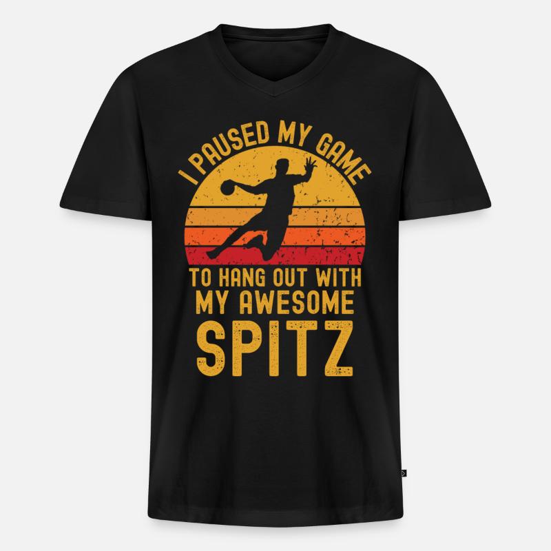 Handball und Spitz - Männer Premium Bio T-Shirt mit V-Ausschnitt - Schwarz