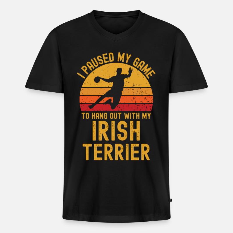 Handball und Irish-Terrier - Männer Premium Bio T-Shirt mit V-Ausschnitt - Schwarz