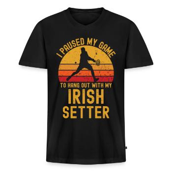 Tennis and Irish-Setter - Men's Premium Organic T-shirt with V-neck - black - Front - Nico (187cm)