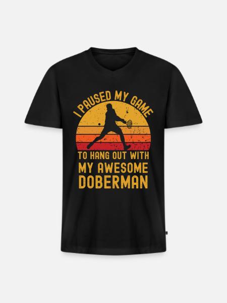 Tennis and Doberman - Men's Premium Organic T-shirt with V-neck - black