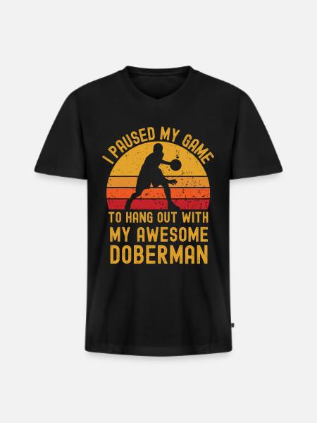 Basketball and Doberman - Men's Premium Organic T-shirt with V-neck - black