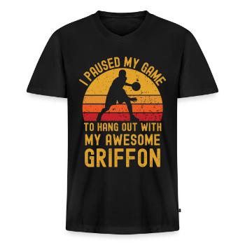 Basketball und Griffon - Männer Premium Bio T-Shirt mit V-Ausschnitt - Schwarz - Vorne - Nico (187cm)