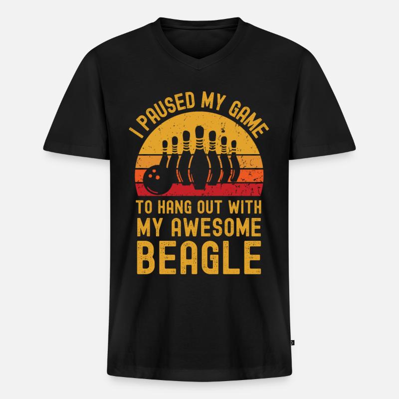 Bowling und Beagle - Männer Premium Bio T-Shirt mit V-Ausschnitt - Schwarz