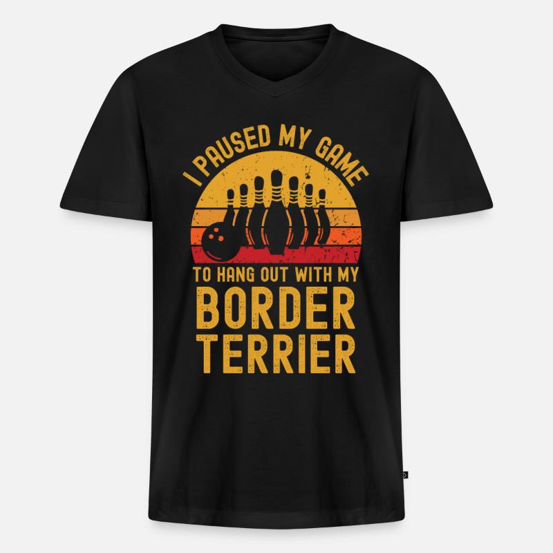 Bowling und Border-Terrier - Männer Premium Bio T-Shirt mit V-Ausschnitt - Schwarz