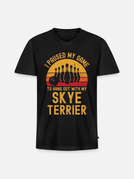 Bowling und Skye-Terrier - Männer Premium Bio T-Shirt mit V-Ausschnitt - Schwarz