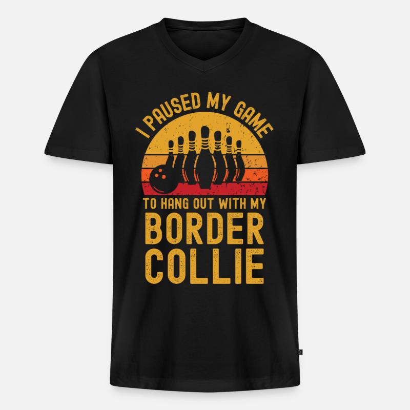 Bowling und Border-Collie - Männer Premium Bio T-Shirt mit V-Ausschnitt - Schwarz