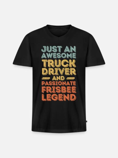 Truck driver Frisbee retro - Men's Premium Organic T-shirt with V-neck - black