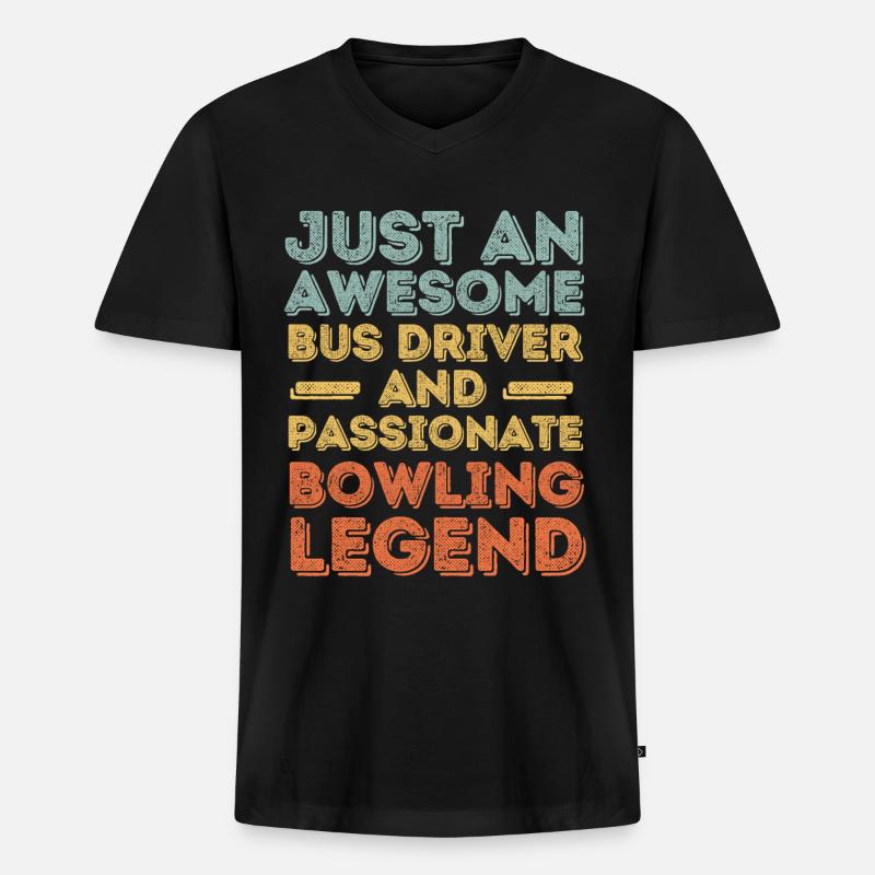 Busfahrer Bowling retro - Männer Premium Bio T-Shirt mit V-Ausschnitt - Schwarz
