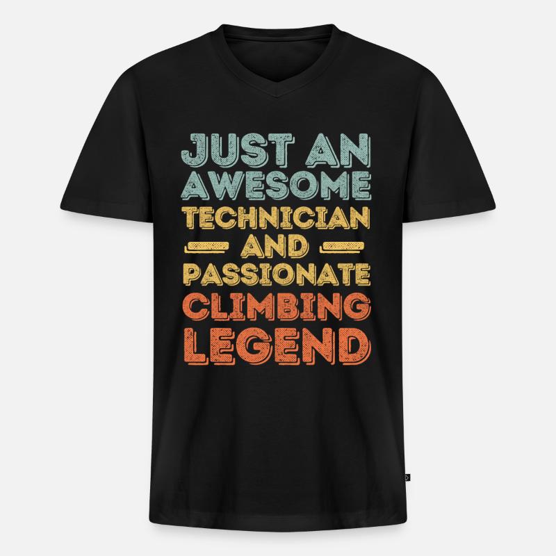 Techniker Klettern retro - Männer Premium Bio T-Shirt mit V-Ausschnitt - Schwarz