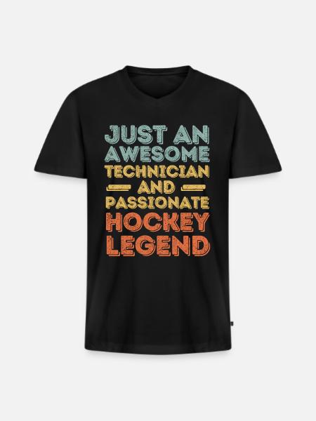 Techniker Hockey retro - Männer Premium Bio T-Shirt mit V-Ausschnitt - Schwarz