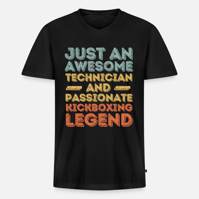 Techniker Kickboxen retro - Männer Premium Bio T-Shirt mit V-Ausschnitt - Schwarz